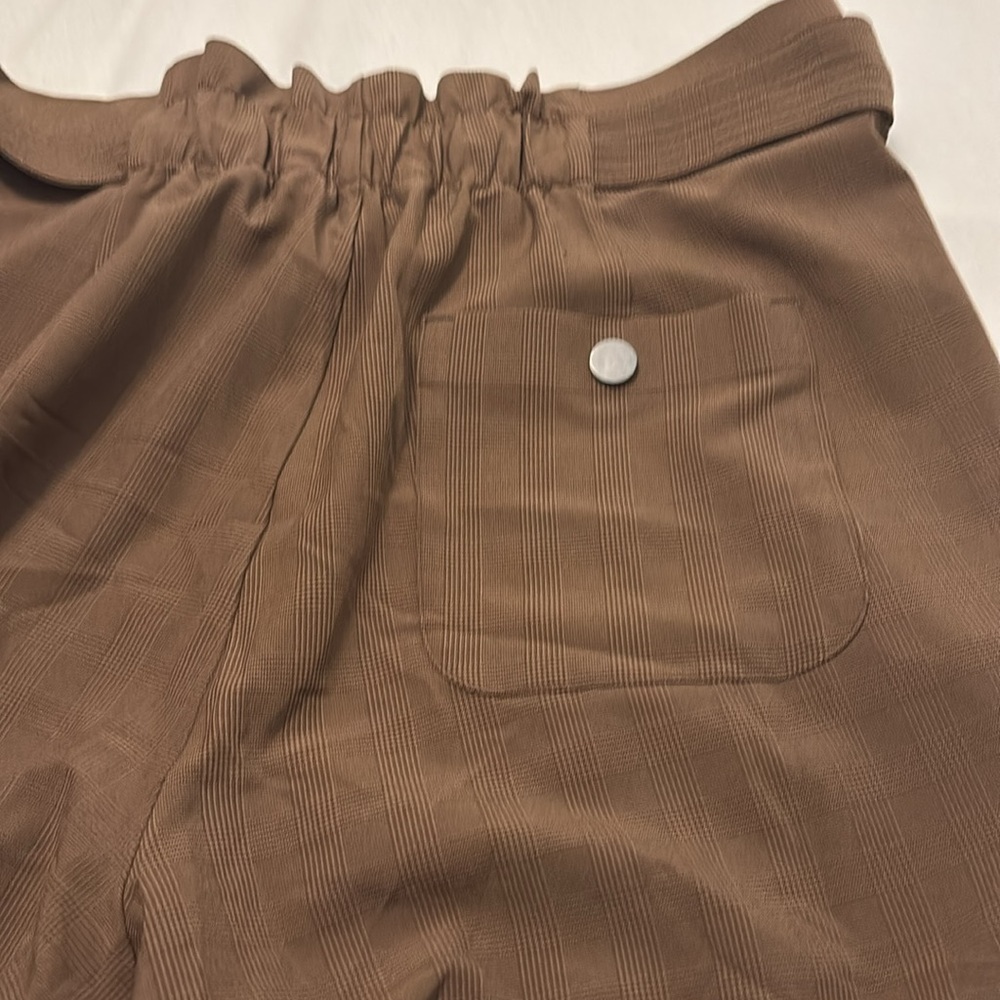 Athleta Skyline Pant Paperbag Waist Belted Pants SZ 8 athleisure brown plaid - Picture 12 of 14